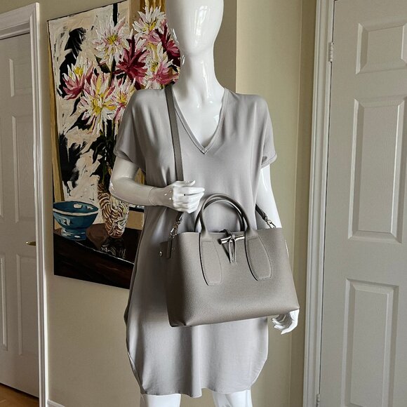 LONGCHAMP Medium Roseau Leather Top Handle Bag - Turtle Dove Grey - Authentic - Picture 17 of 17